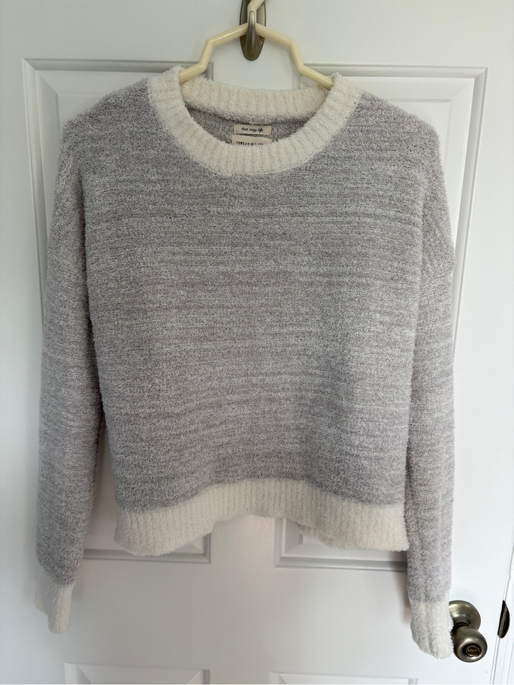 Thread & Supply Gray and Cream Small Crewneck Sweater